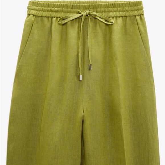 Zara 100% Linen Green Pants New - Picture 7 of 9